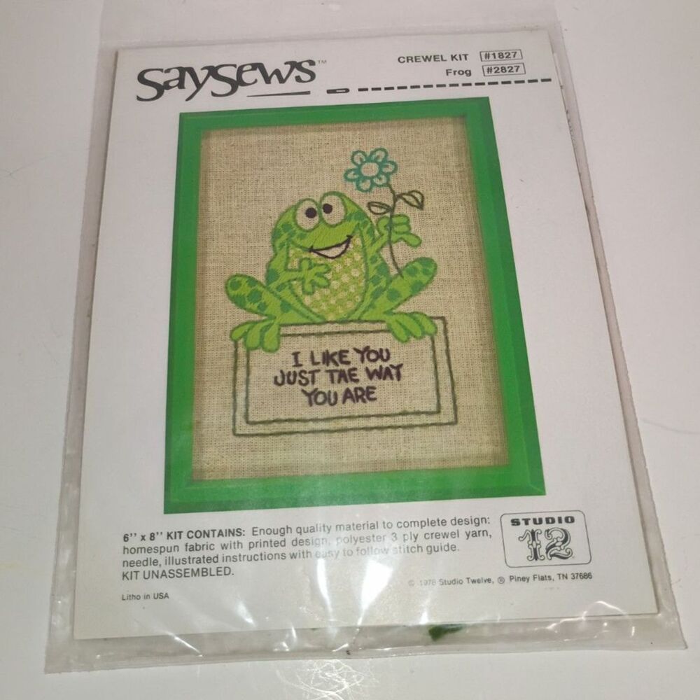 Vintage 1978 Frog Crewel Kit • Studio twelve • Retro Needlework frog embroidery